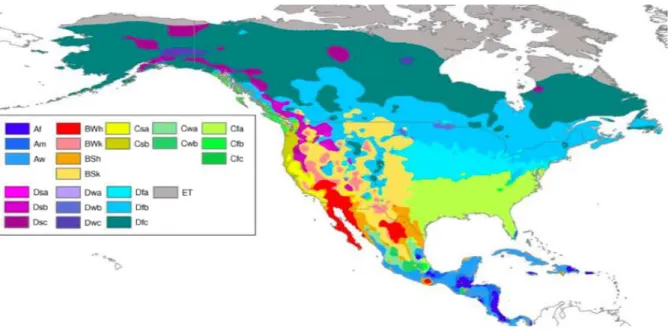 Figure 2: K €oppen–Geiger climate type map of North America, from Peel et al. (2007)