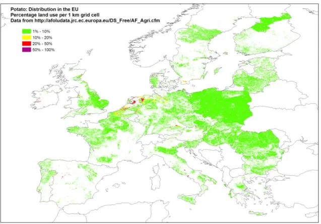 Figure 4:   Distribution of potato-growing area in the EU. Source: EFSA PLH Panel (2012) 
