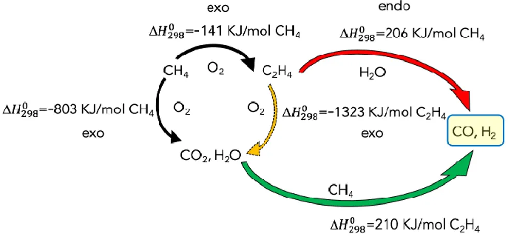Figure 1. Example of oxidative coupling in autothermal reactions for the combined production of syngas and ethylene