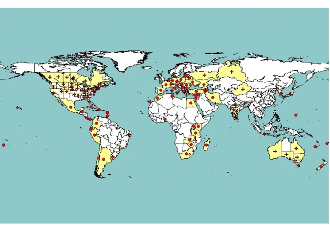 Figure 2:   Global  distribution  of  Clavibacter  michiganensis  subsp.  michiganensis  (extracted  from 