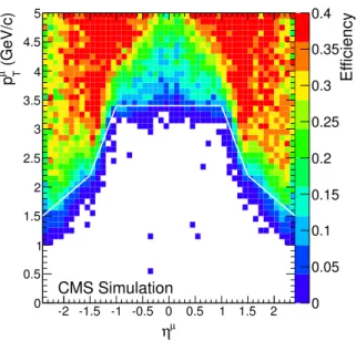 Figure 2. Reconstruction efficiency of global muons in the (η µ , p µ