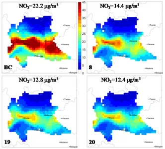 Fig. 8. NO 2 average concentration in μg/m 3 estimated for the efficient