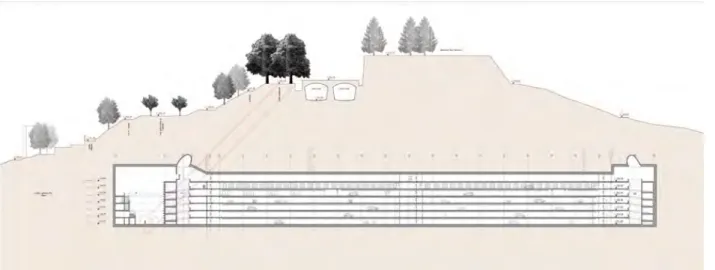 Figura 19. Progetto di Brescia Mobilità per l’ascensore di collegamento dell’ipotesi di parcheggio sotto il castello e il colle  Cidneo nel 2012 (archivio del comune di Brescia).