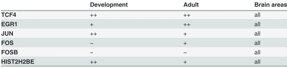 Table 3. Brain mRNA expression levels of the 6 genes analyzed by qPCR.