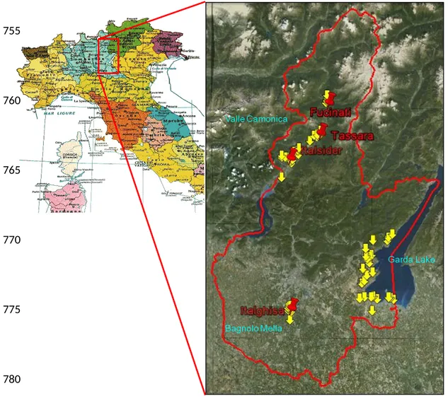 Fig 1: Collection sites (arrows) and location of the ferroalloy plants (pins) 755760765770775780 785 790 795 800