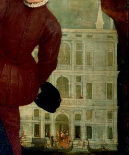 Figura 1. Paolo Veronese, La famiglia Coccina  presentata alla Vergine, 1571 (particolare di  palazzo Coccina), Dresda, Gemäldegalerie  Alte Meister, https://commons.wikimedia