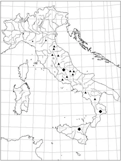 Fig.  1.  Distribuzione  italiana  di  Nineta  principiae  (mappa  da  LETARDI,  2005,  modificata)