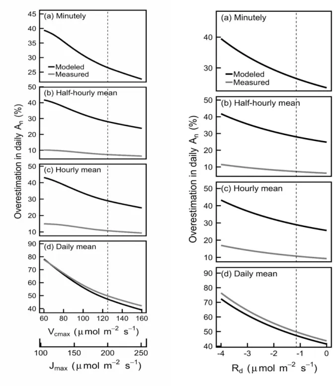 Fig. 7 Sensitivity analysis of the overestimation of daily A n  (A) and RUE (B) in the understory crop 