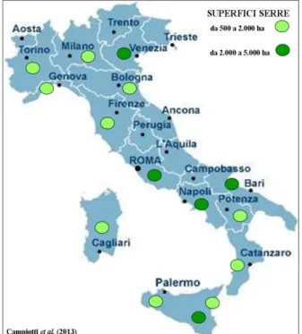 Figura 1. Insediamenti di serre in Italia 