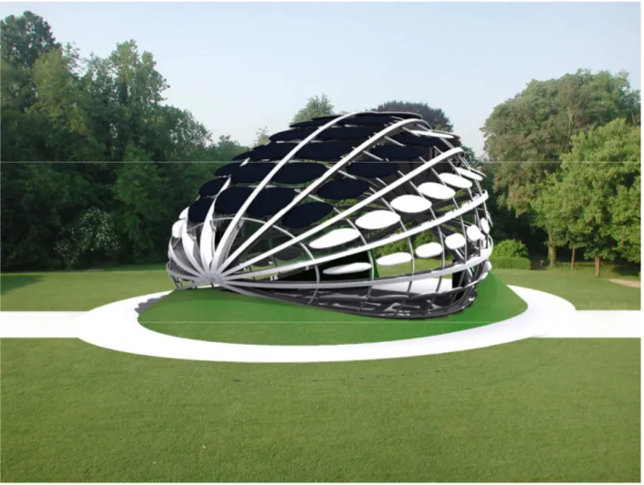 Figura 1 - Simulazione fotorealistica della struttura all'interno di un parco urbano 