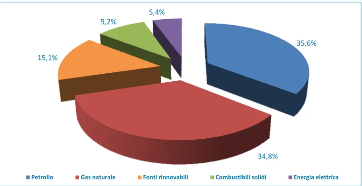 Figura 2.2 – Domanda di energia primaria per fonte (%), anno 2012  