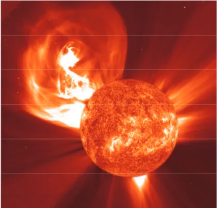 Figura 1. Eiezione di massa coronale (CME) da parte del Sole (credit: SOHO/ESA/NASA) 