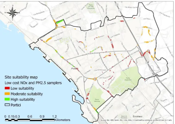 Figure  9.  Site  suitability  map  for  networks  of  low-cost  traffic-orientated  stations  for  air  pollutants 