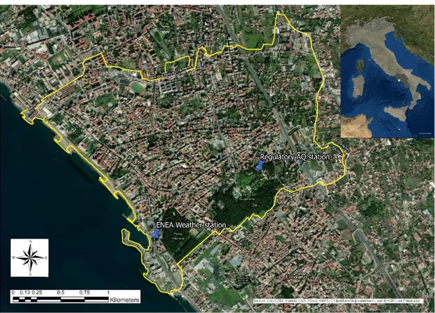 Figure 1. Map of the City of Portici (South Italy) with the ENEA RC weather station and the regulatory 