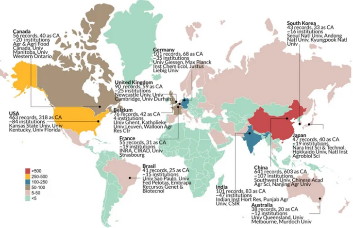 Fig. 2    Global geographical contributions to RNAi research. Leading 