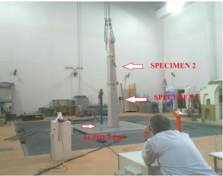 Figure 12: accelerometric sensors deployment  on the obelisk (specimen) and on the shake table (achieved)