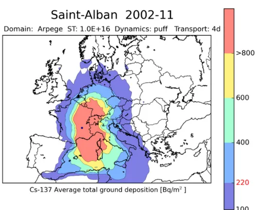 Figura 6: Deposizione totale media al suolo, scala lineare, Sito di St. Alban. 