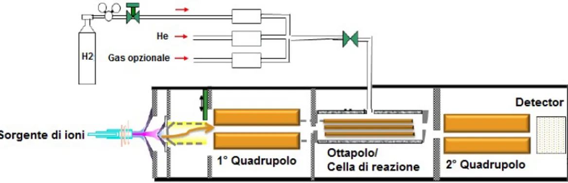 Figura  8.  Diagramma del funzionamento dello spettrometro di massa ICP-MS 8800 a triplo  quadrupolo della ditta Agilent Technologies (Amr, 2012) 