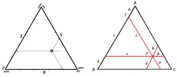 Figura 1. Rappresentazione di un mix di 3 variabili tramite triangolo 1 .