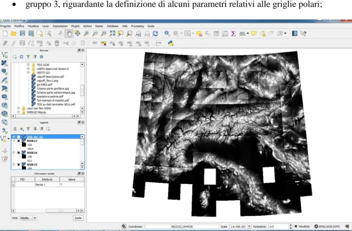 Fig.  4  –  Visualizzazione  del  mosaico  GeoTIFF  riguardante  la  modellizzazione  del  dominio  geografico  di  interesse;  si  notino  le  due  aree  mancanti  prospicenti  e  a  sinistra  della  regione Toscana e a destra della regione Marche