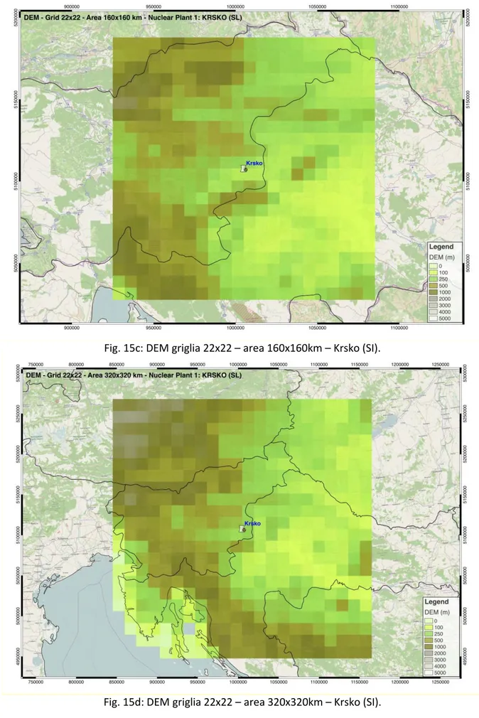 Fig. 15c: DEM griglia 22x22 – area 160x160km – Krsko (SI). 