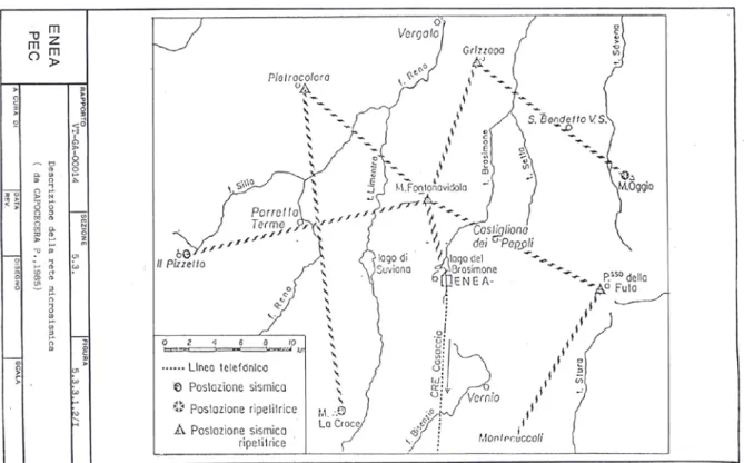 Figura 10. Rete microsismica dell’area del Centro ricerca ENEA del Brasimone. 