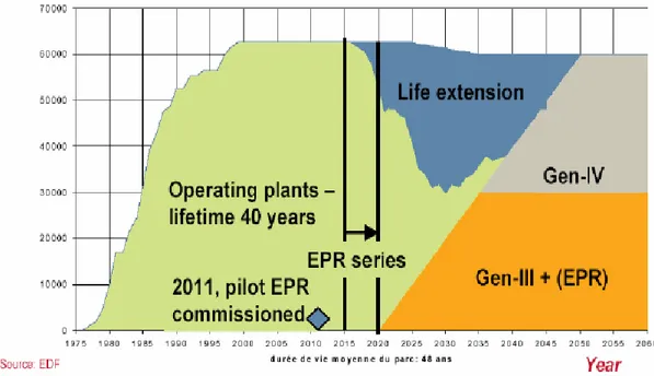 Fig. 7 – Previsione di rinnovo del parco reattori francesi (EDF) 
