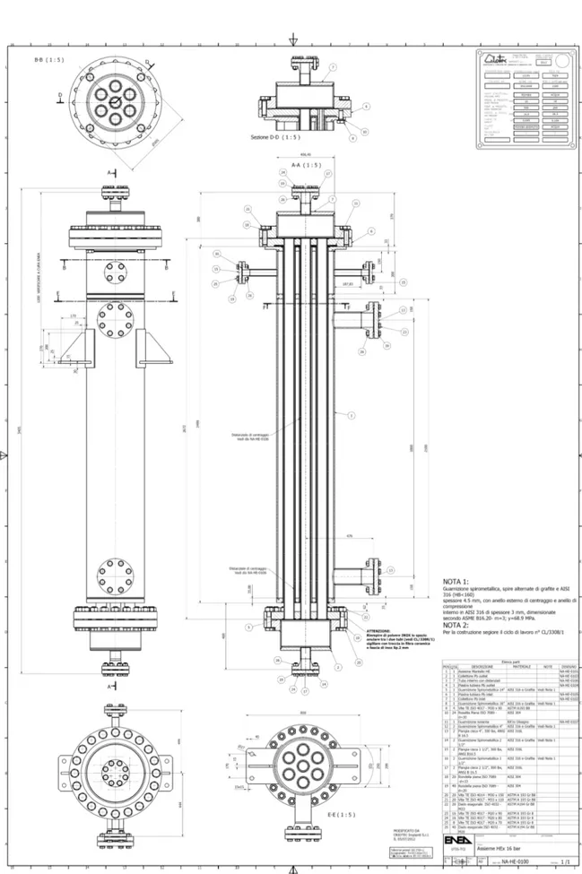 Figure 2 Technical Drawing of the HX-7250 to be installed in the NACIE-UP facility.