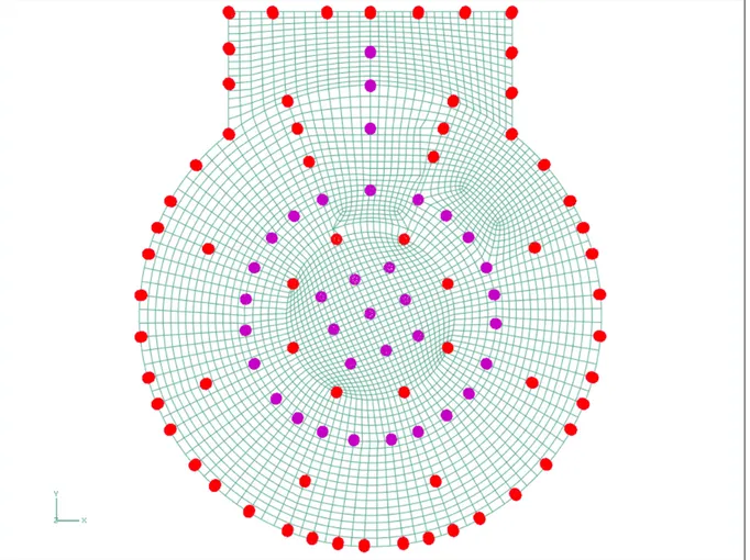 Figure 1 – Position of the isolators - Red: diam. 1300 Purple: diam. 1000 