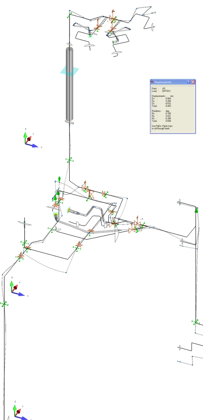 Figura A1-37: DVI-B caso 5: Visualizzazione degli spostamenti del circuito sotto effetto combinato del peso del sistema e del suo contenuto  