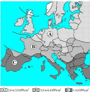 Figura 4 – Livelli di insolazione in Europa.