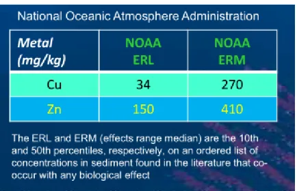 Figura 9 - Standard di qualità ERL ed ERM fissati dal NOAA. 