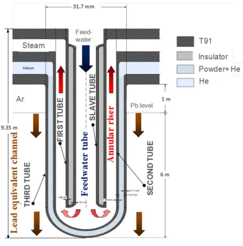 Fig. 4.5 – Schema del tubo a baionetta e doppia parete del generatore di vapore di ALFRED