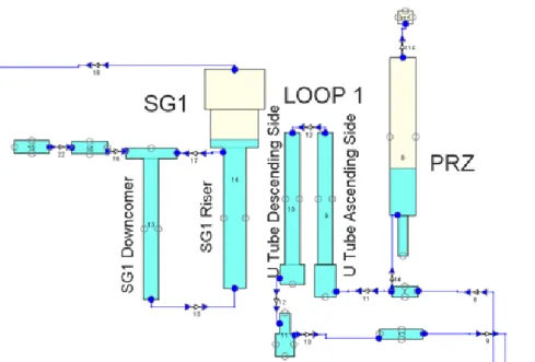Figura 4: Nodalizzazione MELCOR del loop 1 del reattore di riferimento. 