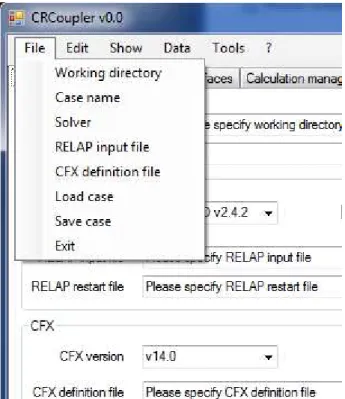 Figure 8: CRCoupler main form, general information tab, “File” options from the Tool Strip Menu