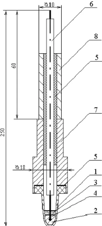 Fig. 1 – Base design of oxygen TDA sensor. 1 – CSE; 2- bismuth; 3 – bismuth oxide; 4 – 