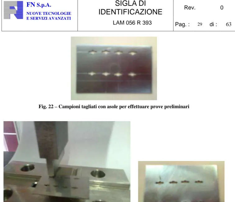 Fig. 23 – Prova di piega su lamina con asole, campione dopo piega vicino ad asole a simulare la griglia 