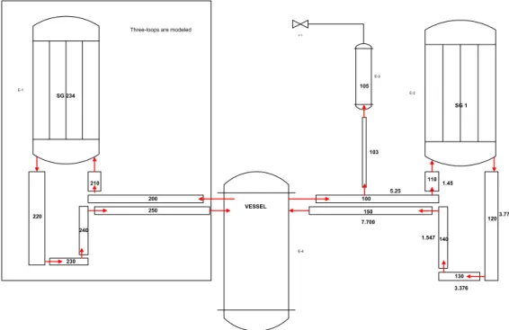 Figura	
  10. nodalizzazione	
  del	
  sistema	
  primario	
  del	
  Mille600	
  per	
  MELCOR	
  