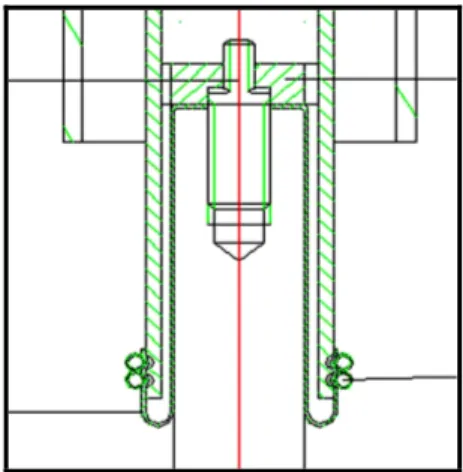 Figura 3 - 2: Ingrandimento del meato, cilindrico e di lunghezza finita, tra i particolari denominati “Porta  Utensile” e “Corpo” (vedi Allegati)