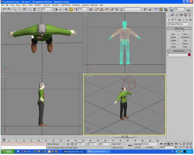 Figura 4.8  Schermata del software 3DStudio Max con le diverse viste del soggetto tridimensionale creato