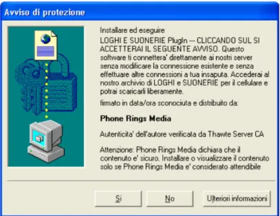 Figura 3.7 – E’ la finestra di sistema “Avviso di protezione”, simulata fedelmente  da noi, che viene mostrata per il download di un software