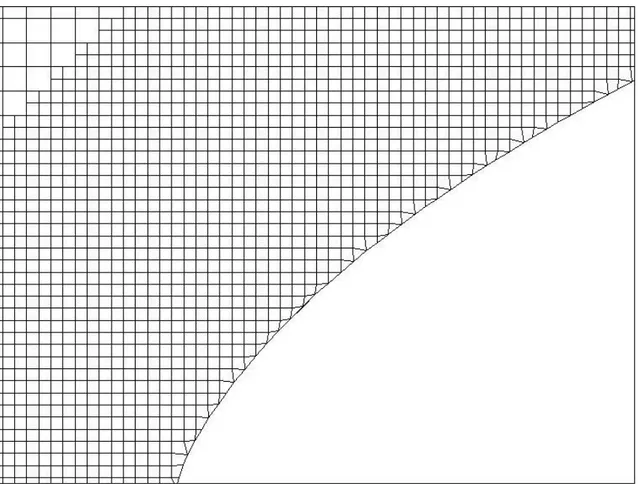 Fig. 33: Zoom s ul contorno della sub-superficie scritta nel db 15   in cui si evidenziano le distorsioni delle celle 