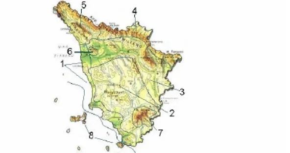 Figura 1.3 Suddivisione in zone territoriali uniformi della Regione Toscana. 