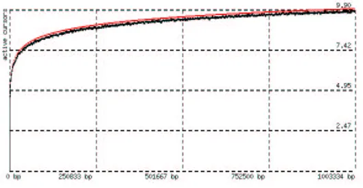 Figura 16: numero di cursori durante la generazione di un BpGraph, utilizzando sequenze di caratteri generate in modo pseudocasuale.