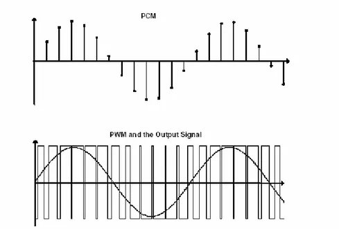 Figura 4.5: Esempi di una sinusoide campionata e modulata PCM e PWM. 
