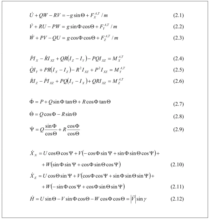 Tab. 2.1: Sistema completo di equazioni differenziali non lineari del primo ordine che  descrivono il moto del velivolo