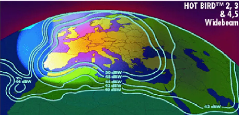 Figura 5.1 – Area di copertura del satellite Eutelsat Hot Bird 5 a13° Est 