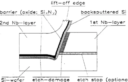 Fig. 3: Schema della sezione traversa reale di una giunzione tunnel SAIL  Nb Si N Nb / x y /  (Bibl