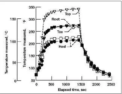 Fig. 4.15 – tipico andamento temporale delle temperature in una prova 