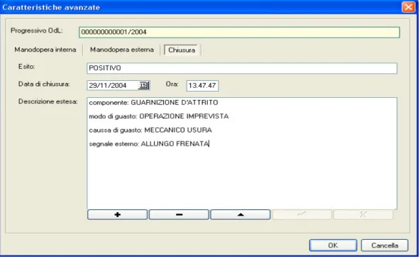 Figura 4.9 Maschera caratteristiche avanzate dell’Ordine di Lavoro
